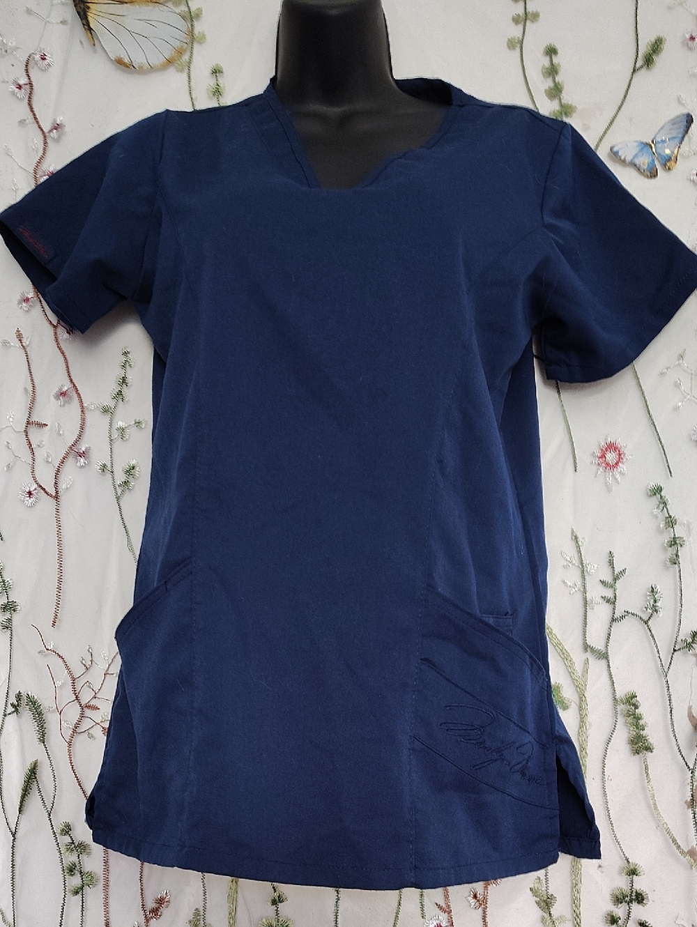 Marilyn Monroe Navy Blue Scrub Top Excellent Condition Front Pockets